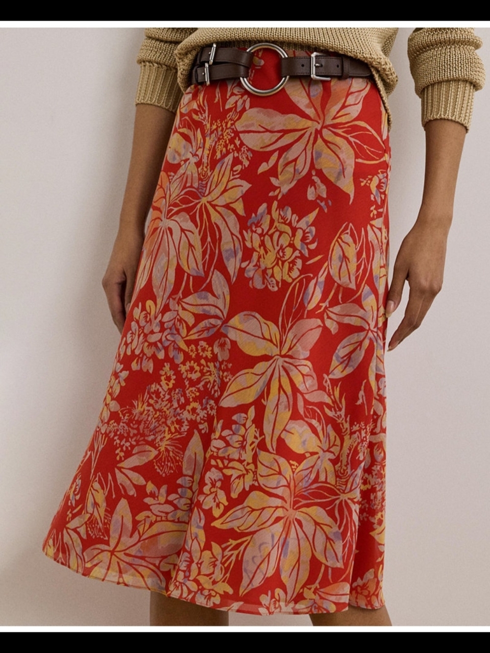 Lauren Ralph Lauren Women's Floral Crinkle Georgette Midi Skirt NWT #A1